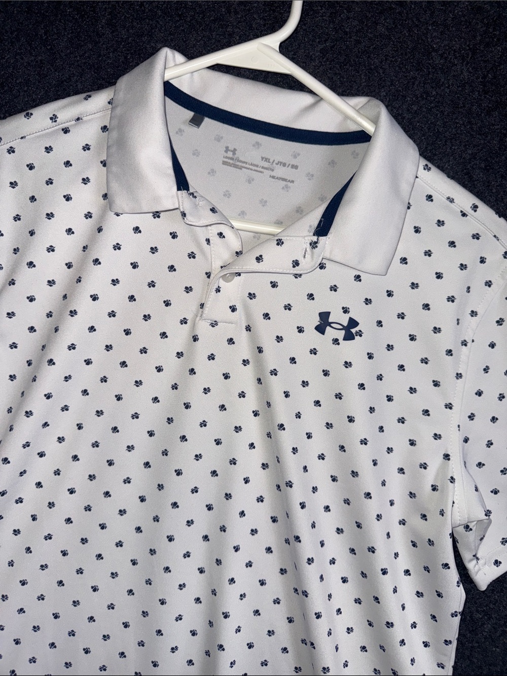 Under Armour White Polo with Navy Micro Print